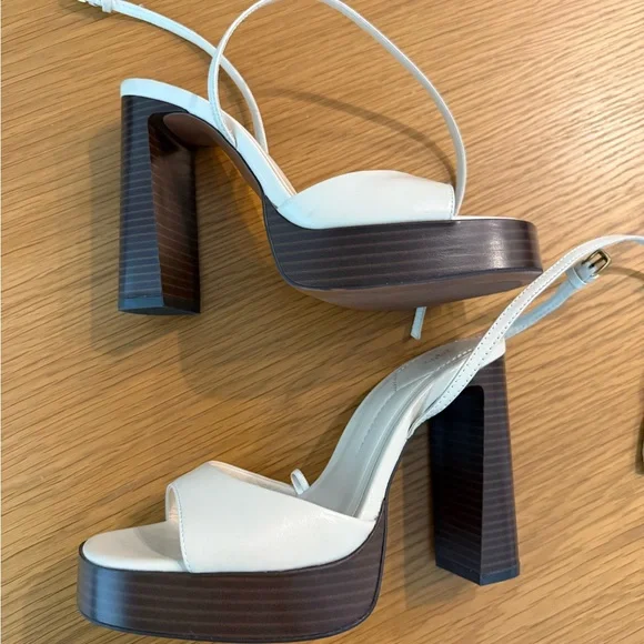Zara Cream leather Strappy Heel platform Sandals. Like new - Picture 4 of 4